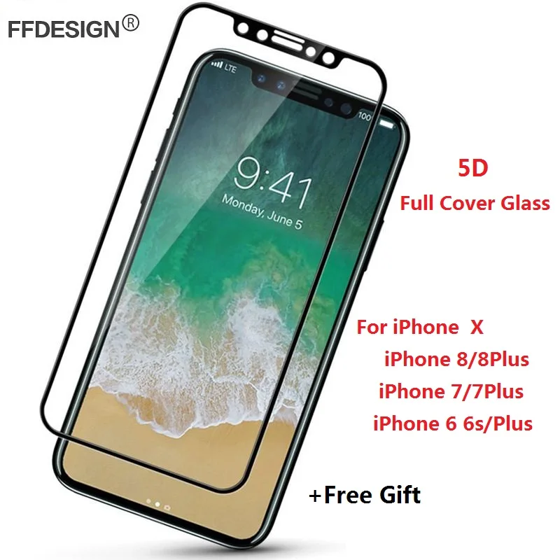 5D полное покрытие закаленное стекло для iPhone X 6 6s 7 8 Plus Защитное защитная