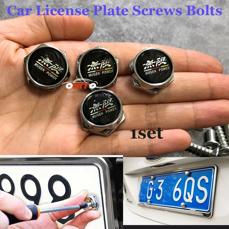 1set For Mugenpower Car Styling License Plate Holder Screws Bolts Badge Emblem logo Caps parts honda Accessories | Автомобили и