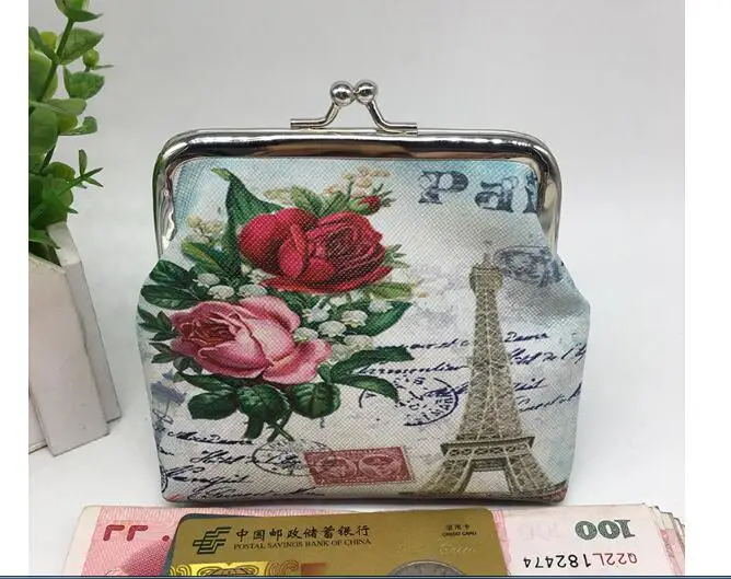 20pcs/lot! New Fashion PU Purse Kids Coin Purse Bag Women Lady Vintage Flower Small Wallet Hasp Purse