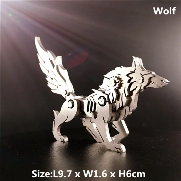 wolf DIY сборные модели игрушки Коллекция рабочего стола для взрослых детей 3D металлическая модель Китайский Зодиак динозавры Западный Огненный Дракон - Цвет: wolf