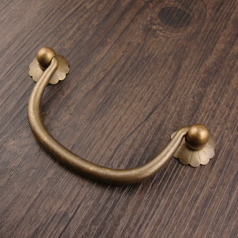 Brass Handles Vintage Retro Flower Handle Tab Drawer Cabinet Jewelry Box Screws Knobs Decorative DIY Furniture Hardware 1Set |