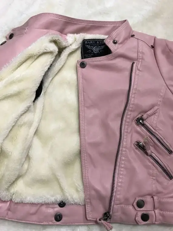 pink thickening Куртка из искусственной кожи для девочек; одежда; коллекция года; сезон весна-осень; Новинка; кожаная куртка с заклепками; Детское пальто; Верхняя одежда для малышей; Y703 - Цвет: pink thickening
