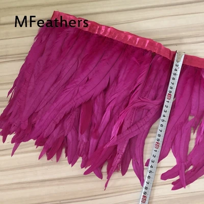 hot pink 2 метра шампанского декоративные петушиные перья 35-40 см DIY куриное перо бахрома пришиты на атласную лента рождественские украшения полоски ремесло - Цвет: hot pink