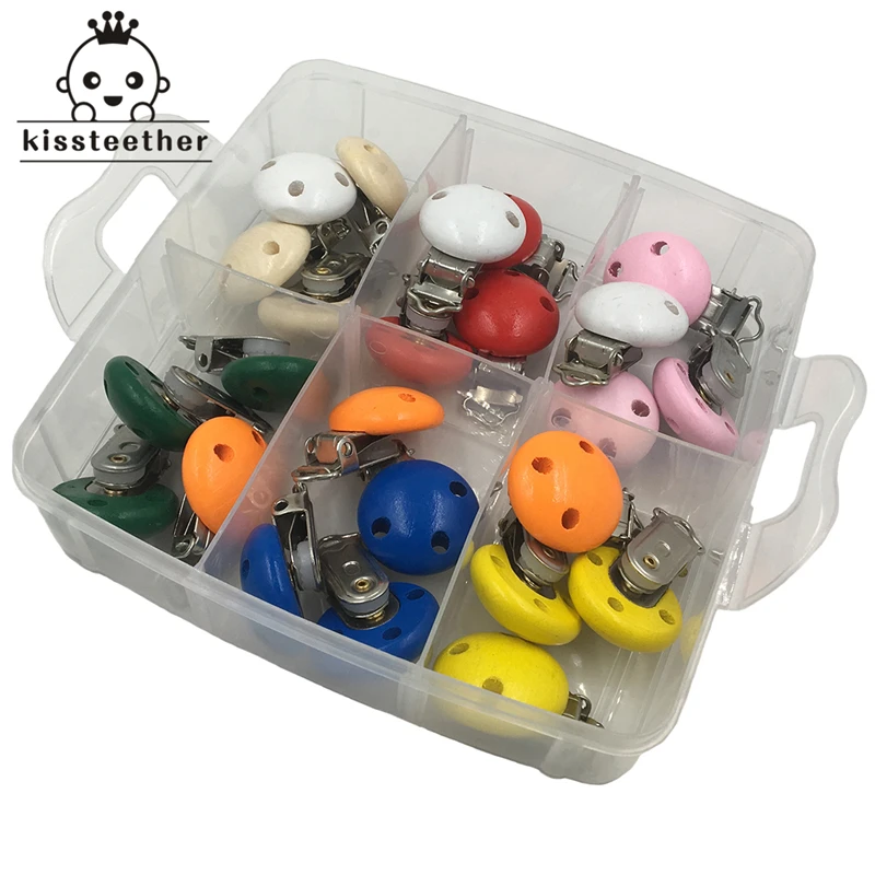 Paquete de combinaci&oacute;n de joyer&iacute;a de lactancia DIY, chupete de beb&eacute; Natural de madera de colores mezclados, Clip, juego de juguetes mordedores para beb&eacute;, 24 Uds.-1