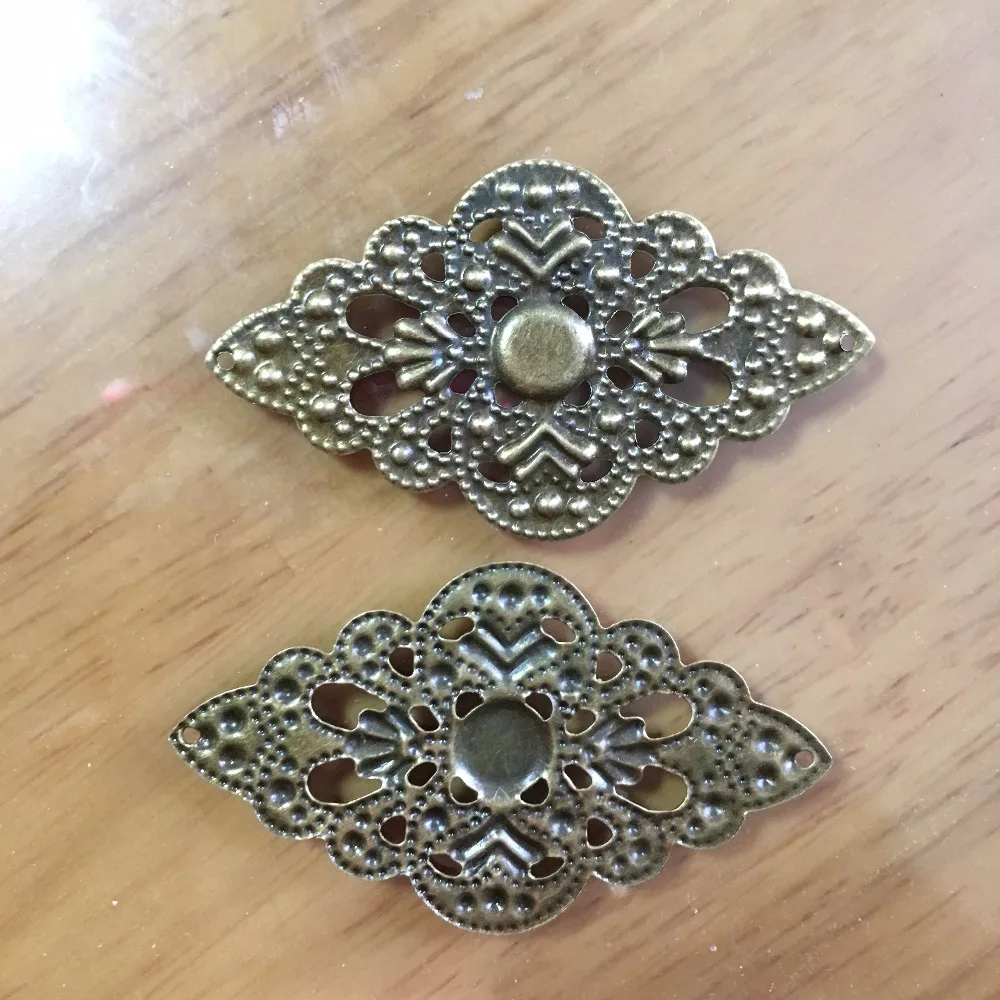 Древний бронзовый металлический кабошон филигрань выбитое сердечко ромб