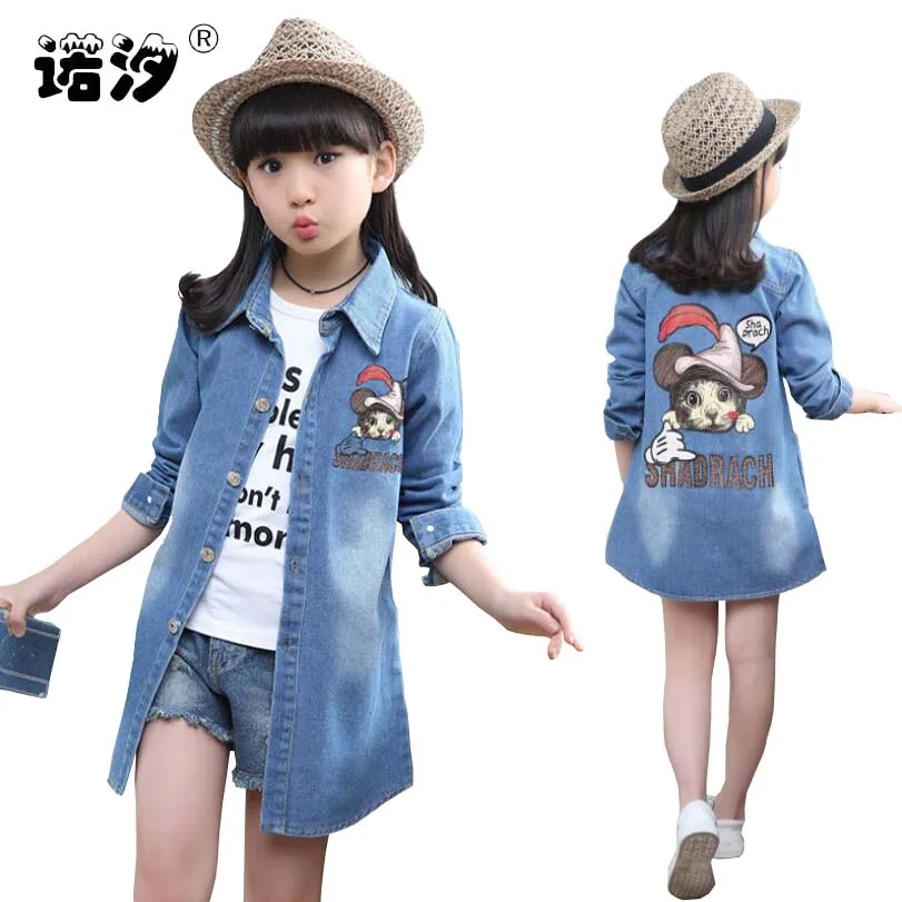 Girls jacket baby cotton denim children spring autumn cartoon shirt kids jeans childre casual clothes teenage windbreaker | Детская