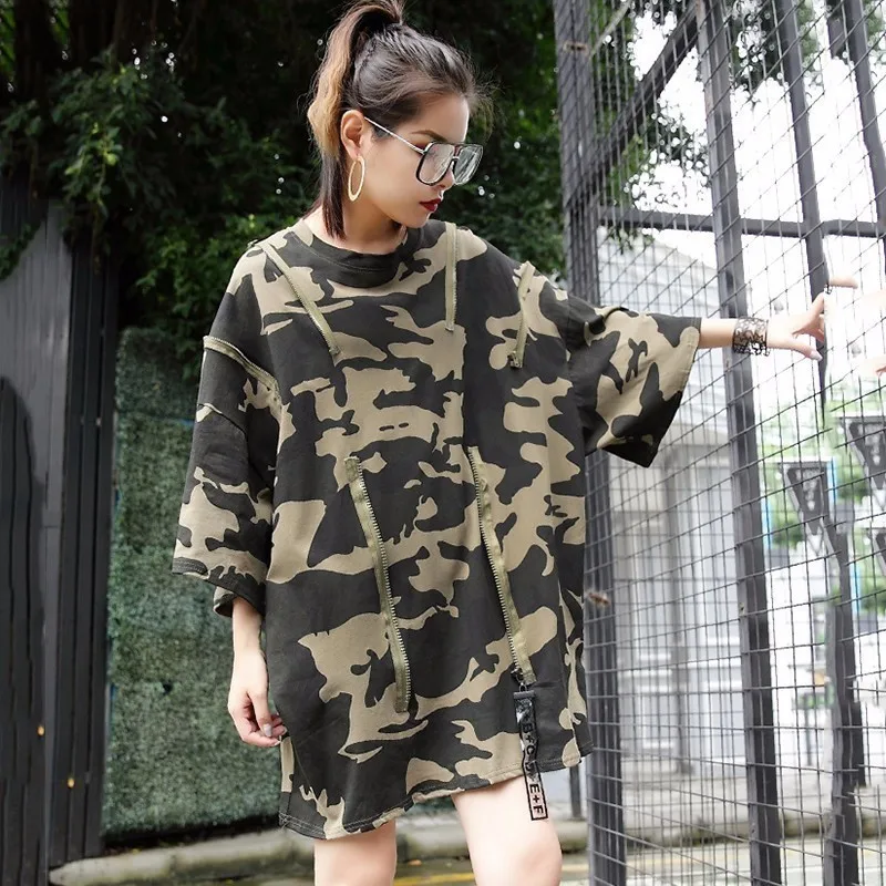 VGH Летние футболки для Для женщин топ камуфляж три четверти рукав свободные