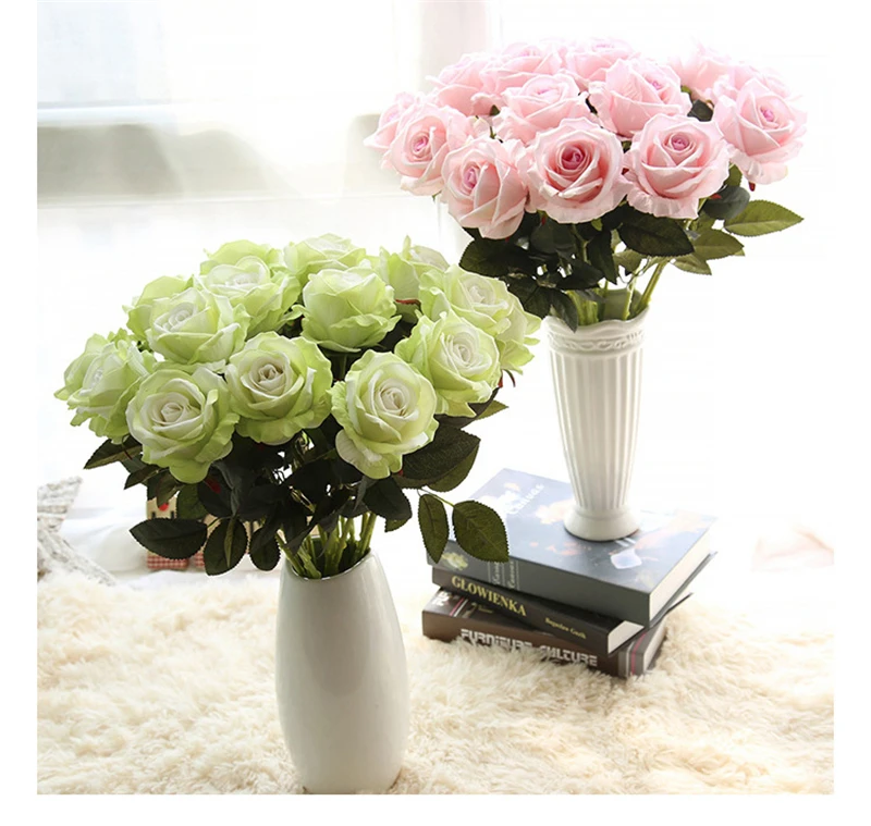 

10 Pcs Artificial Flowers Silk Flower Rose Bouquet Real Touch Fake Flowers for Wedding Home Party Decoration Table Decor