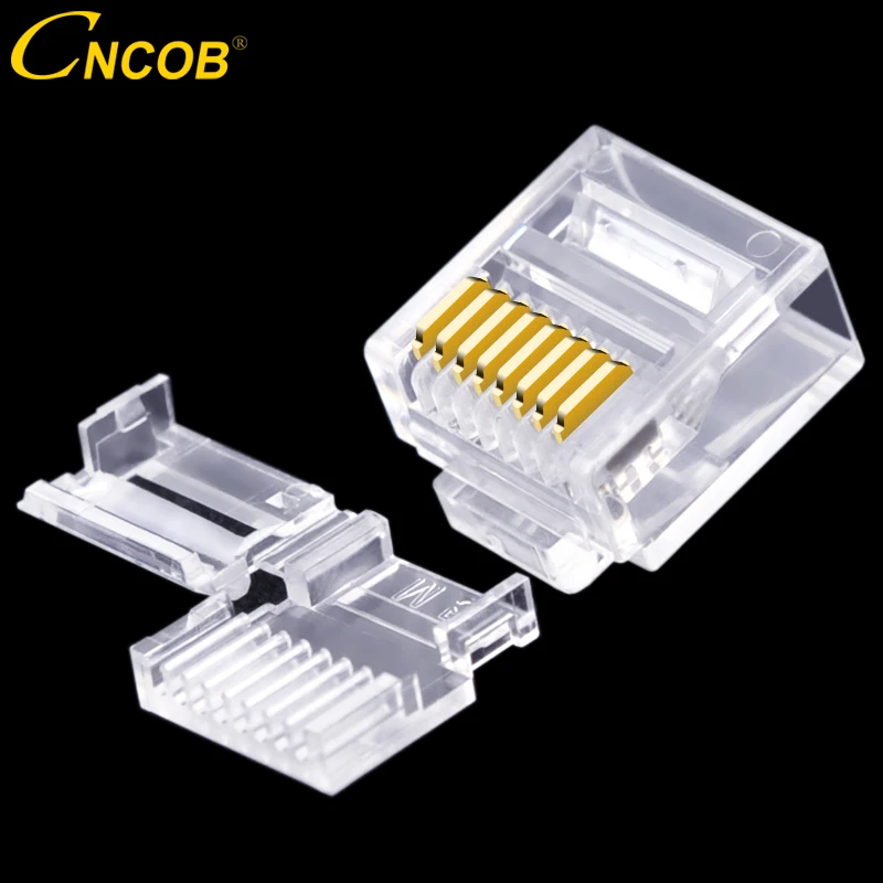 Cncob-conector de Rede Modular Utp Corpo Curto Peças Cabo Plano Rj45 8p8c Ficha de Computador 50 Pcs