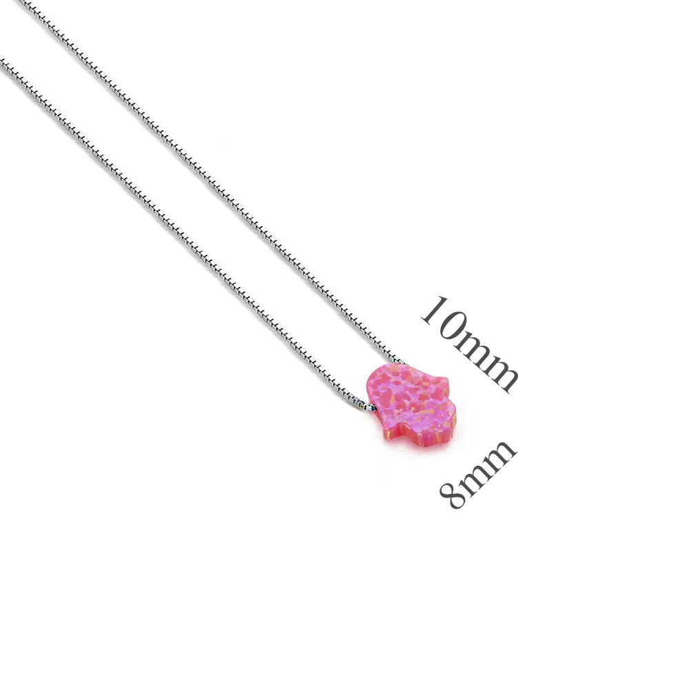 Pink 8x10 Box Chain Kaletine опал Цепочки и ожерелья 925 Серебро Шарм Синтетическая Хамса рука Фатимы натуральная колье кулон для женщины ювелирные изделия - Окраска металла: Pink 8x10 Box Chain
