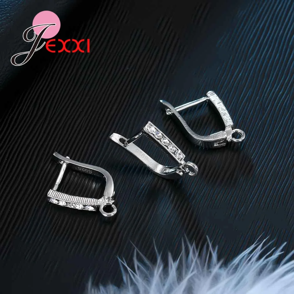 925 Sterling Silver Hook Earrings For Girl Gift Bright Round CZ Earring Findings Women DIY Party Jewelry | Украшения и аксессуары