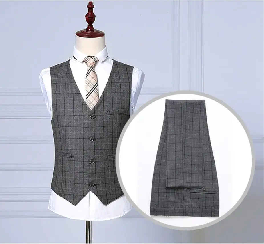 Комплект из 3 предметов высокое качество One Button плед Slim Fit Мужские свадебные