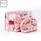 Новое поступление, косметичка XZP с фламинго для женщин, несессер, косметичка для путешествий, водонепроницаемая портативная косметичка, наборы туалетных принадлежностей из ПВХ, 3 шт.