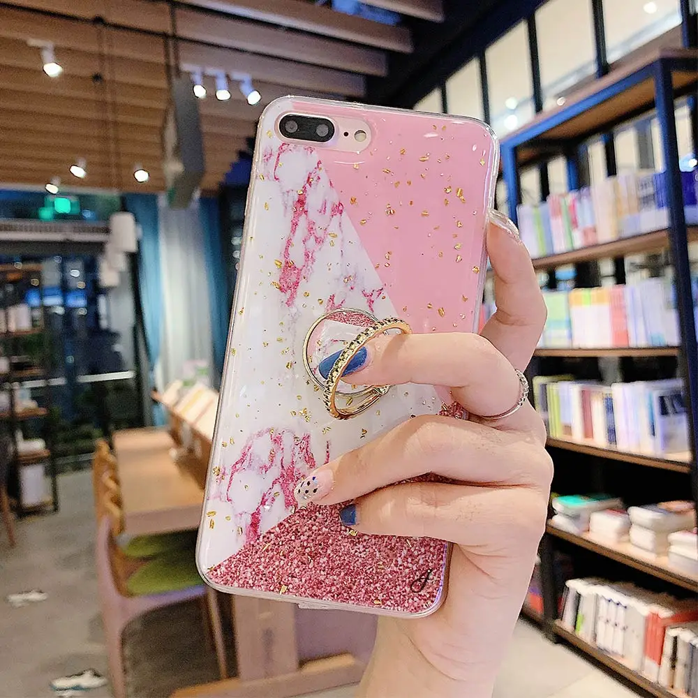 KISSCASE Fashion Gold Foil Marble Phone Case For iPhone 6 6S 7 8 Plus X XS MAX XR Ring Stand Back Cover Cases Capa Funda |