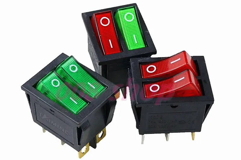 1 шт. двойной лодочный клавишный выключатель 6 Pin ВКЛ-ВЫКЛ с зеленый красный светильник 20A 125VAC