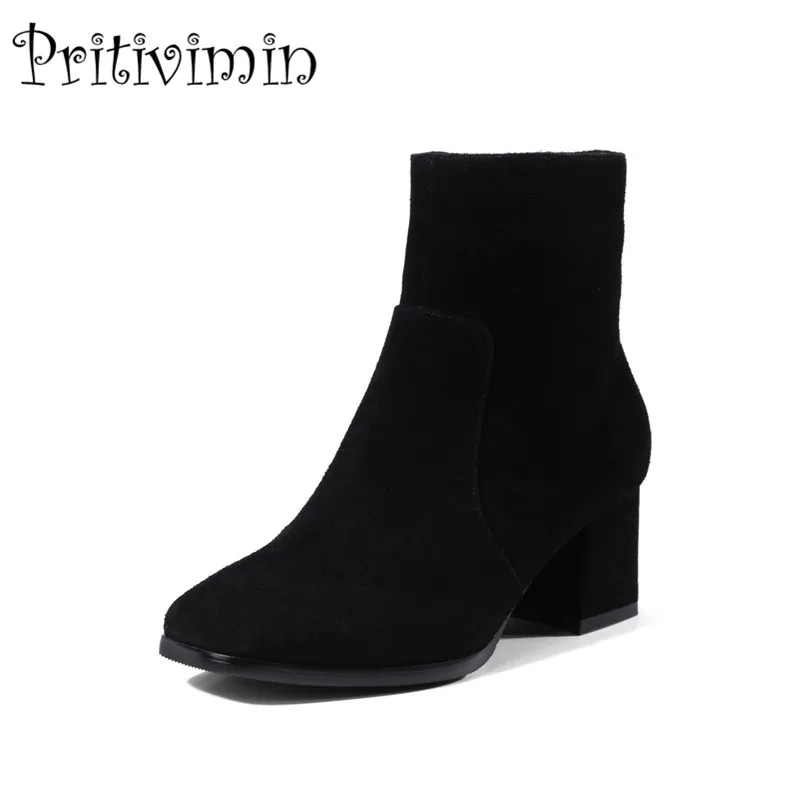 Женские ботинки на толстом каблуке из коровьей кожи и замши 4 цвета осенне-зимние