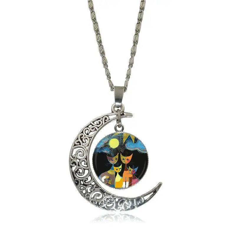 EJ Glaze Rosina Wachtmeister Cats Fashion Jewelry Vintage Glass Necklace With Crescent Moon For Girls Wholesale | Украшения и
