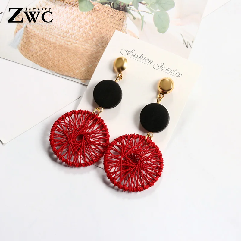 red ZWC, модные роскошные простые большие круглые серьги для женщин, модные серьги в Корейском стиле с полой сеткой, массивные ювелирные изделия - Окраска металла: red