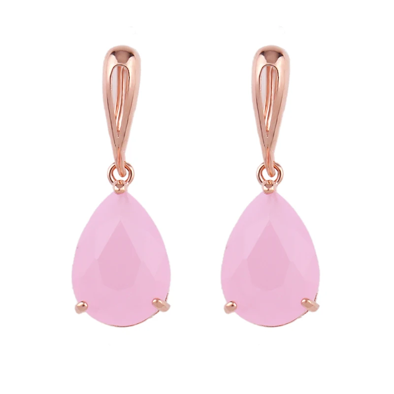 Pink OCSERIO, золотые, 585, женские серьги из циркония, с кристаллами, капля воды, розовое золото, серьги с камнями, Женские Ювелирные серьги, ers-p13 - Окраска металла: Pink