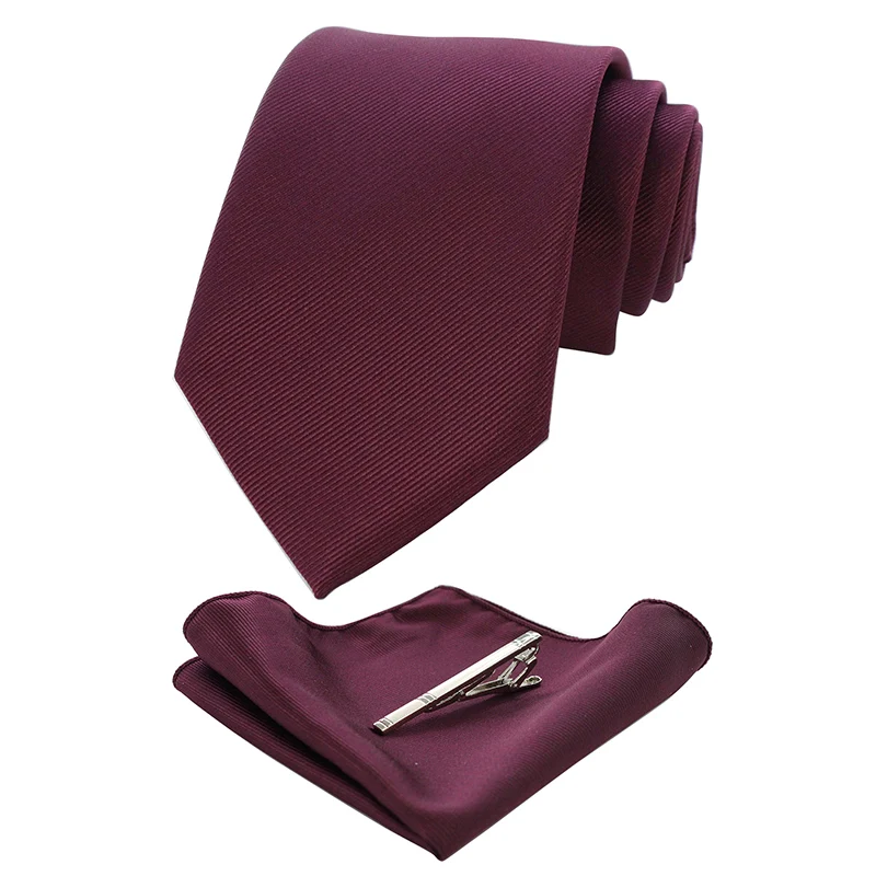 016 KAMBERFT классический сплошной цвет формальный галстук и карманный квадратный платок зажим для галстука наборы галстуков для мужчин бизнес свадьба Gravatas - Цвет: 016