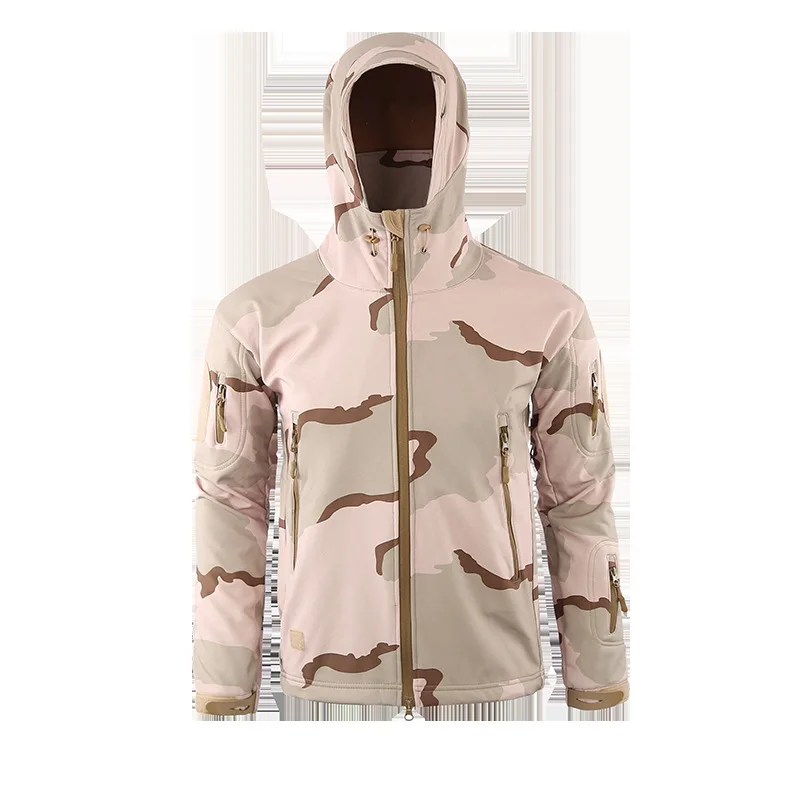 Скрытень Акула кожа Softshell V4 Военная тактическая куртка мужская водонепроницаемая ветрозащитная теплая куртка камуфляж с капюшоном камуфляж армейская Прямая поставка