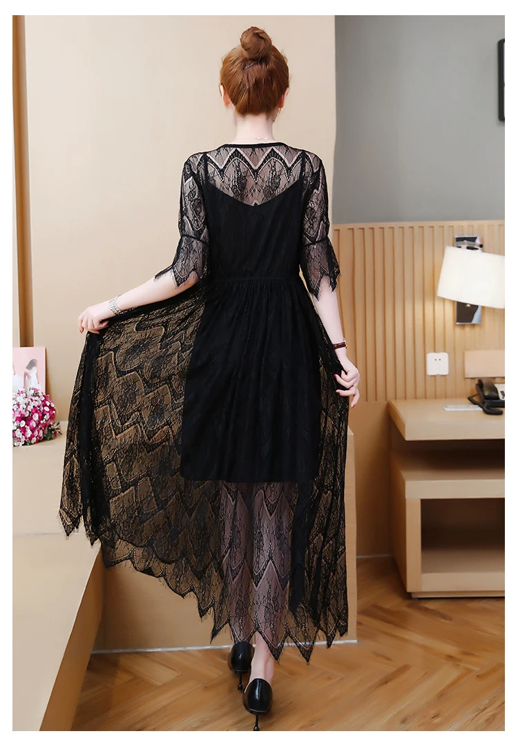Moda mujer, летние платья размера плюс для женщин, 4xl, 5xl, 6xl, большие размеры, черное кружевное элегантное платье, уникальное женское винтажное платье