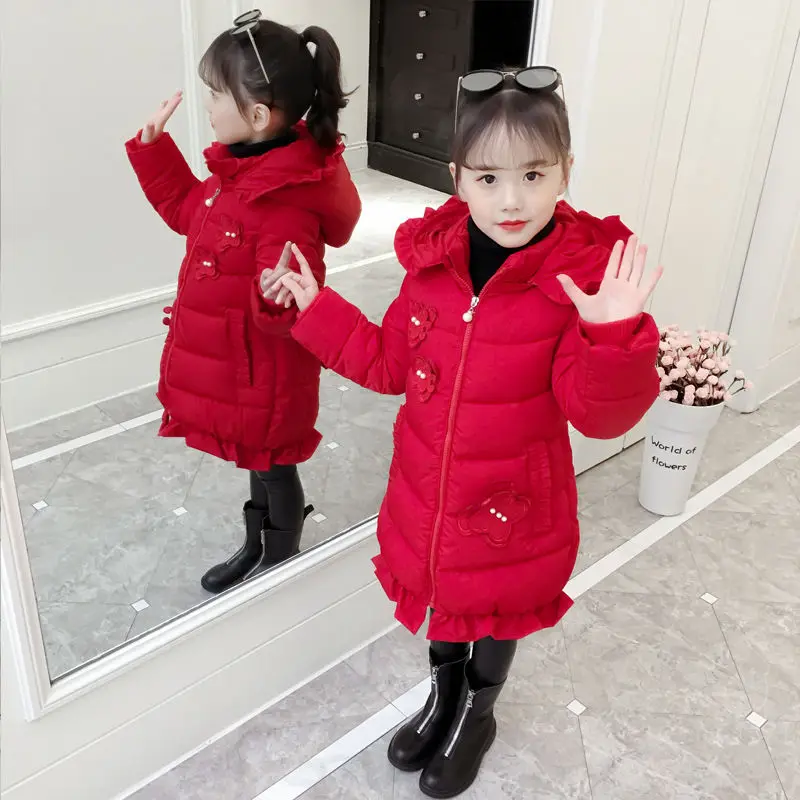 INS/Лидер продаж парки для девочек длинное плотное пальто детей возрастом от 3 до 11