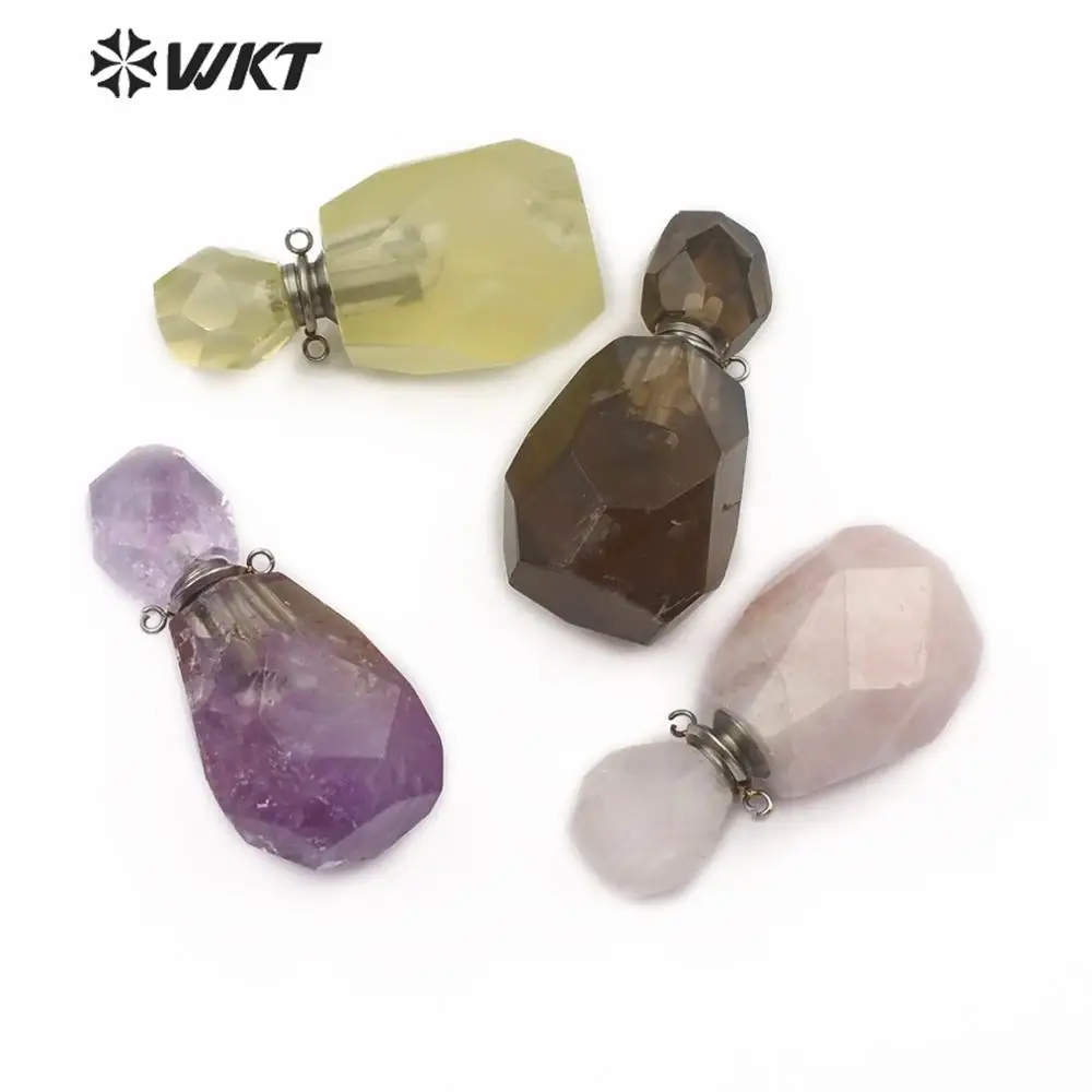 

WT-P1486 WKT Yellow Citrines Smokey Amethysta Rose Crystal Connector Double Hoops Perfume Bottle Shape Connector Healing Quartz