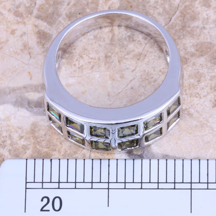 Потрясающее женское кольцо с зеленым Перидотом посеребренное размер 6 7 8 9 R1204 |