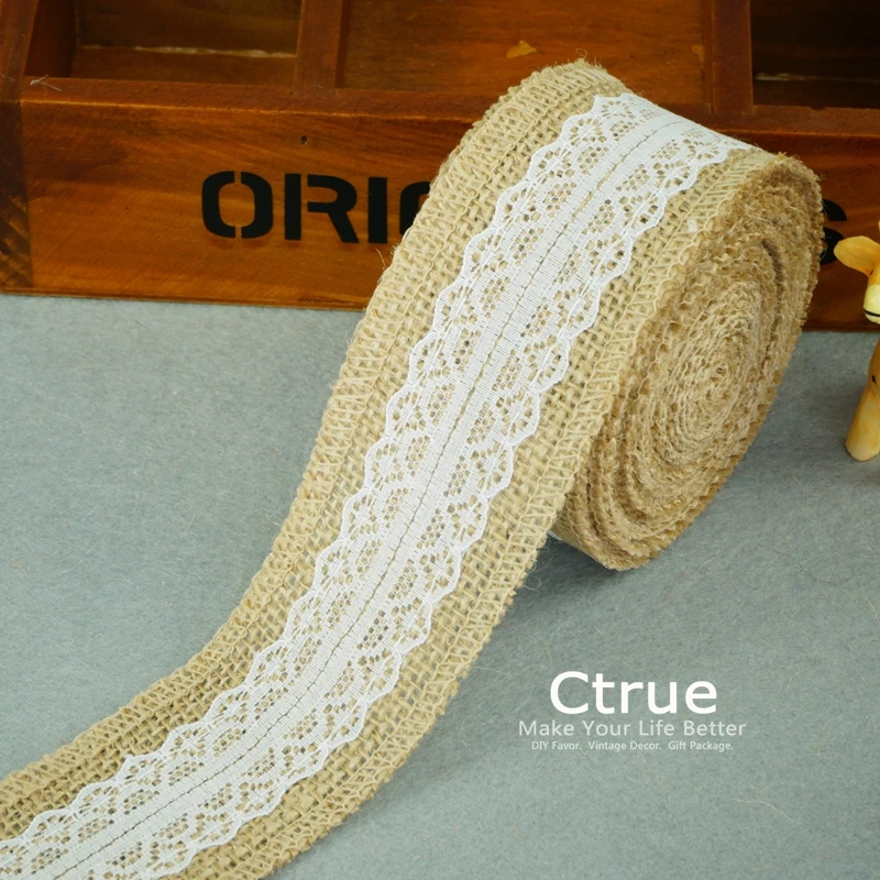 1 метр природного джут джутовая ткань мешочная лента с кружевным деревенский