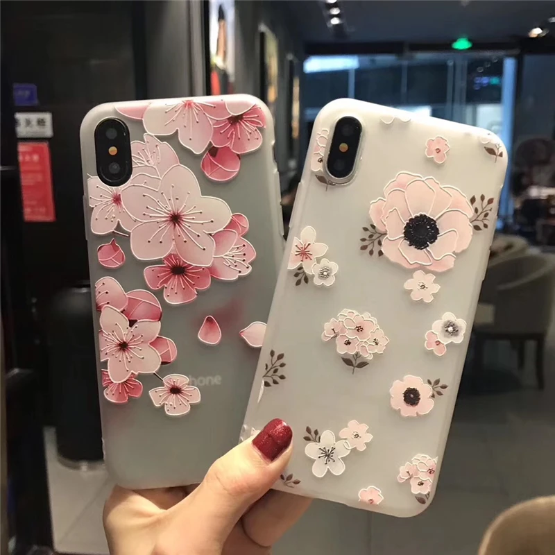 Silicone phone case For iPhone 7 6s plus Floral silicone soft TPU back flower XS Max 7plus Case 5 5s SE cover |