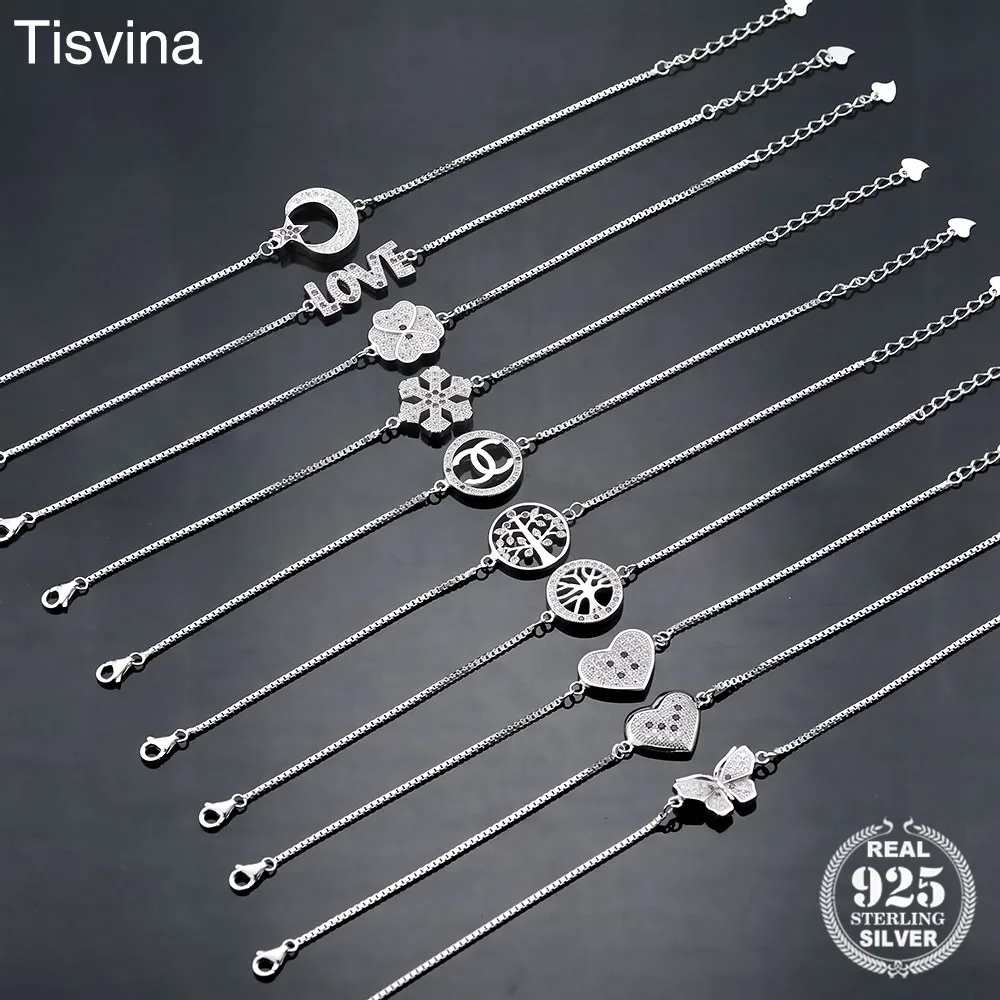 Tisvina высокое качество 100% Стерлинговое Серебро 925 пробы браслеты для женщин