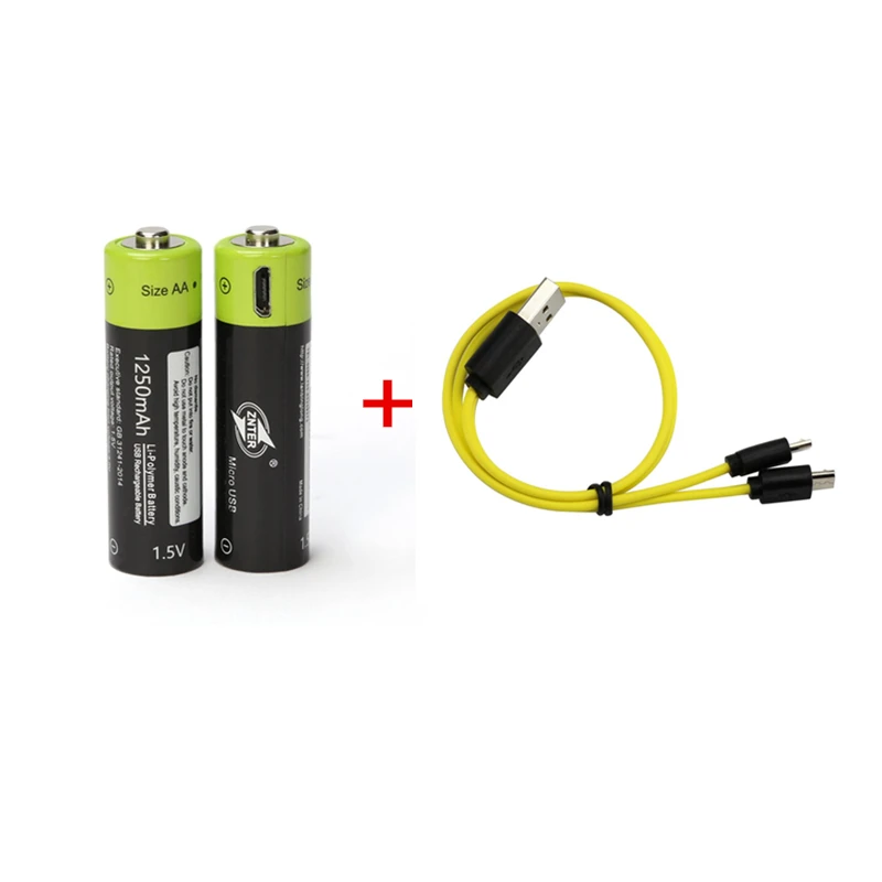 2pcs with usb cable ZNTER AA 1,5 V 1250mAh аккумулятор 2/4 шт USB быстрая зарядка перезаряжаемый литий-полимерный аккумулятор заряжается кабелем Micro USB - Цвет: 2pcs with usb cable