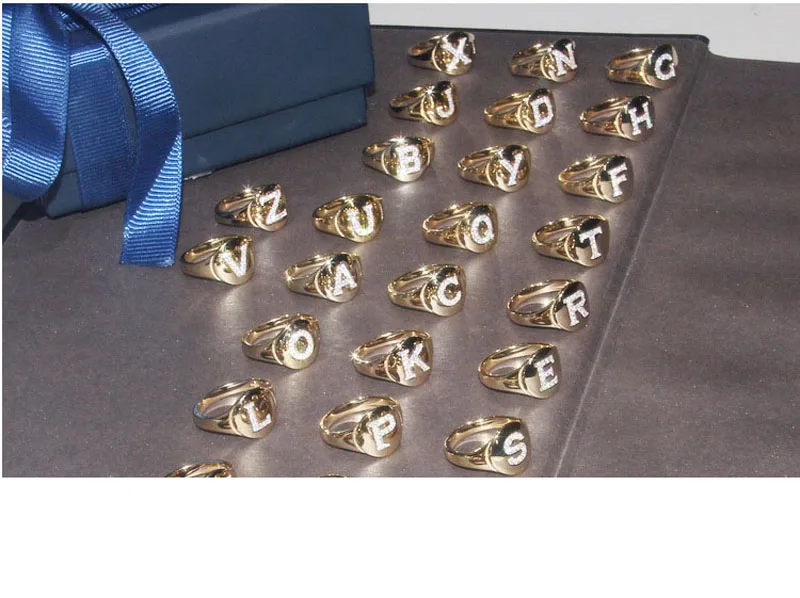 GOLD Круглые золотые Цвет Начальной Кольца 3A Циркон Письмо категории A, B, C, A-Z имя кольцо Для женщин девочек модное, Брендовое, S925 стерлингового серебра Монако, ювелирные изделия - Цвет основного камня: GOLD