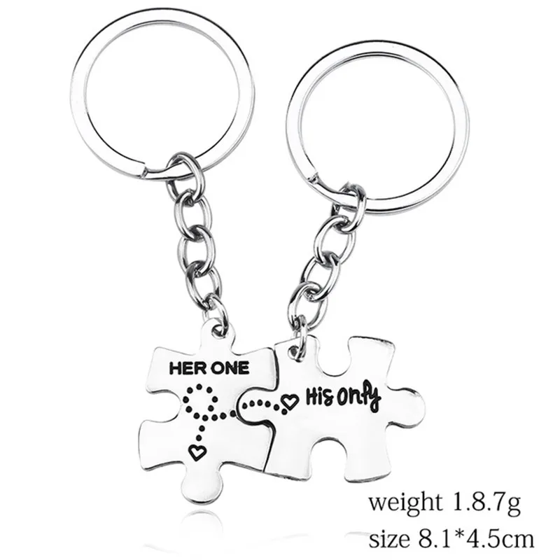 

2019 Popular 2pcs/set Puzzle Key Chains Key Rings Her One His Only Keychain Charm Couple Jewlery For Lovers Valentine's Day Gift