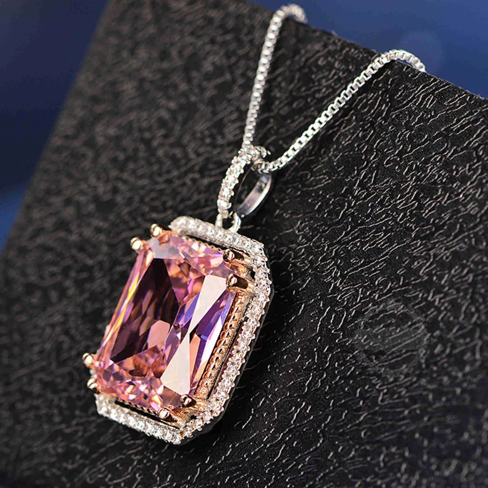 18inches Silver Pink Rectangle Large CZ Love Pave Setting Cubic Zirconia Women Luxury Elegant Fashion Wedding Necklace 6330033