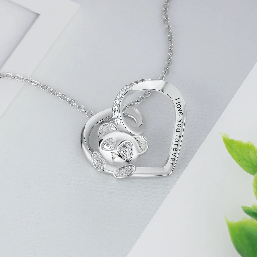 925 пробы Серебряное ожерелье в форме сердца с милой пандой &quotI Love You Forever&quot