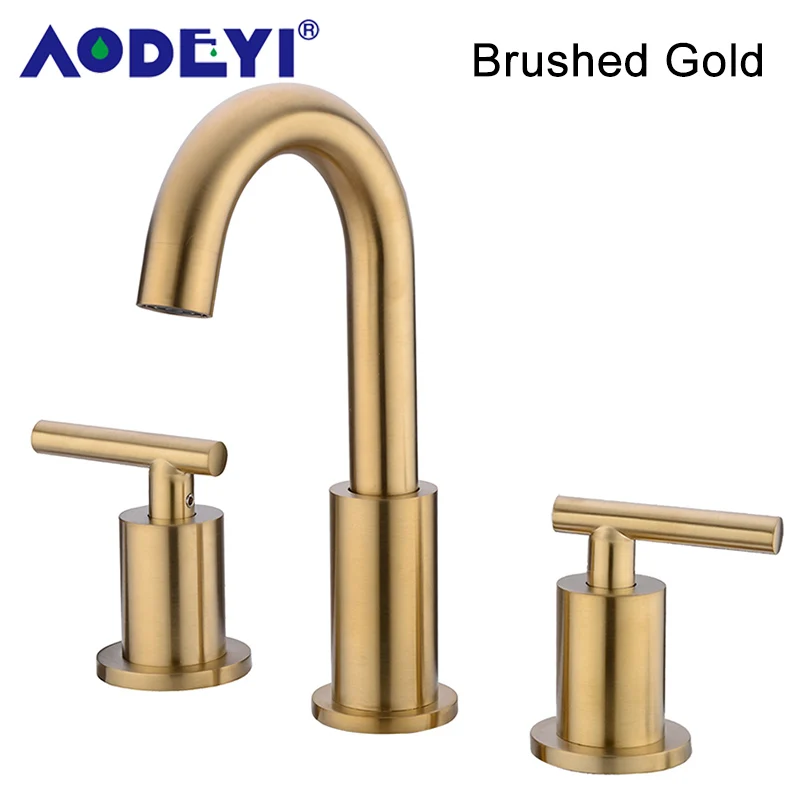 Brushed Gold 1 Латунь ванная комната широко распространенная раковина смеситель на бортике 2 ручки поворотный кран, черный/хром/матовый золото/никель/ORB - Цвет: Brushed Gold 1
