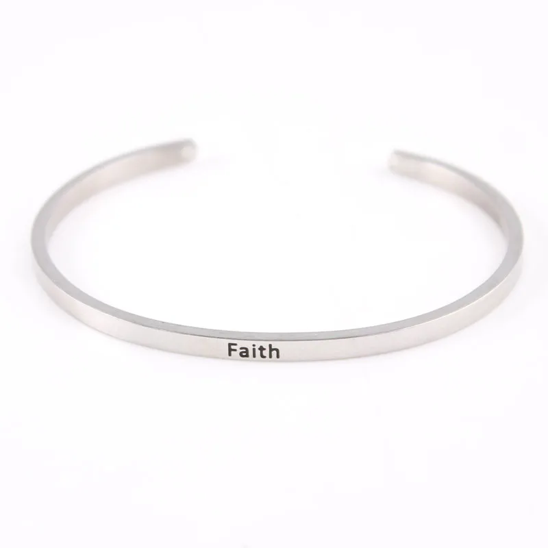 Faith Женские подарки серебряный браслет 'Я Люблю Тебя мама' Нержавеющая сталь гравировкой положительный вдохновляющие ручной печатью манжеты мантра браслет - Окраска металла: Faith