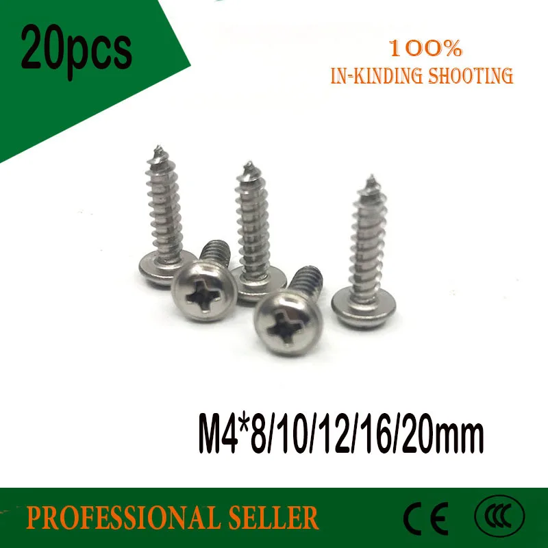 

20pcs M4*8/10/12/16/20mm 304 stainless steel Cross Round Head Self Tapping Screw With Pad Pan Head Tapping Screws