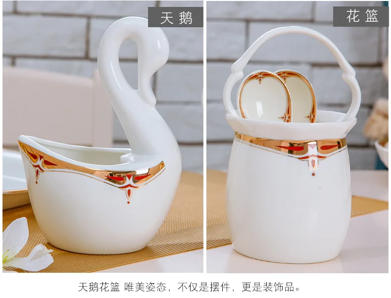 cutlery dinnerware set Jingdezhen Ceramic European 60 Pieces Bone Porcelain Tableware Set Household dishes Set bowls and plates
