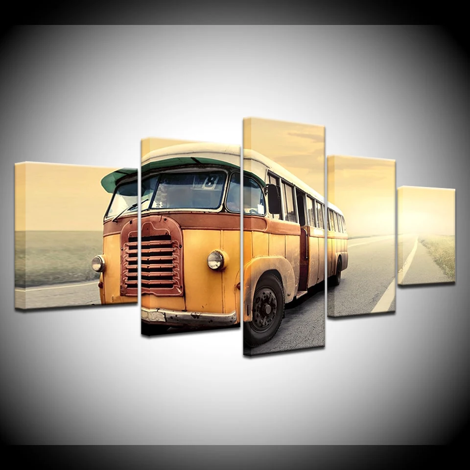 

Modular frame Modern Home Wall Art Decor Pictures HD Prints 5 Pieces Vintage Bus Car Painting On Canvas Retro Poster Artwork