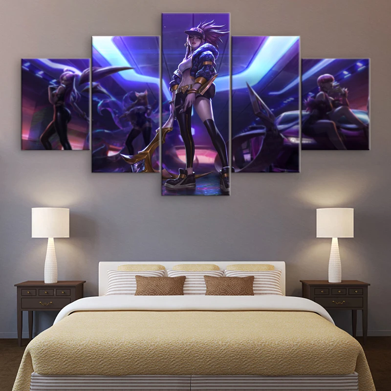 Настенная живопись 5 панельная игра постер Лига Легенд KDA Akali холст печатные