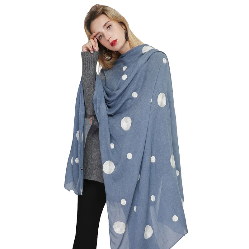 Весенне-осенний Новый вышитый размер шарф в горошек Модный хлопковый и льняной