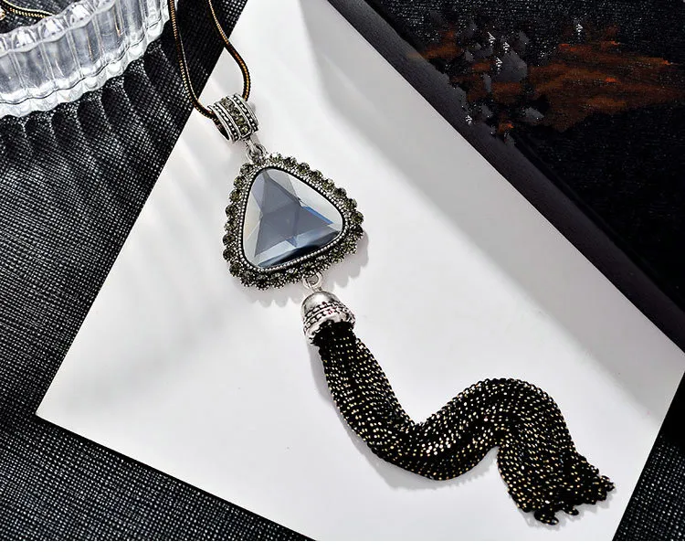 crystal triangle Винтажный геометрический хрустальный кулон, ожерелье, элегантные цепочки для свитера с цветами и кисточками, OL длинное ожерелье, ювелирные изделия, женские аксессуары - Окраска металла: crystal triangle