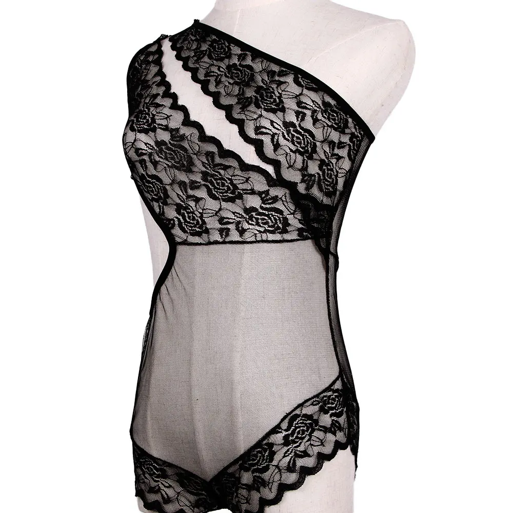 Sexy Women Bodysuit Lingerie Floral Lace Transparent Babydoll Black Mesh Sheer Nightwear Exotic Sleepwear | Тематическая одежда и