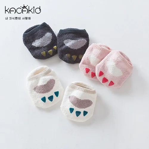 Kacakid/милые теплые Нескользящие бархатные носки кораллового цвета для маленьких