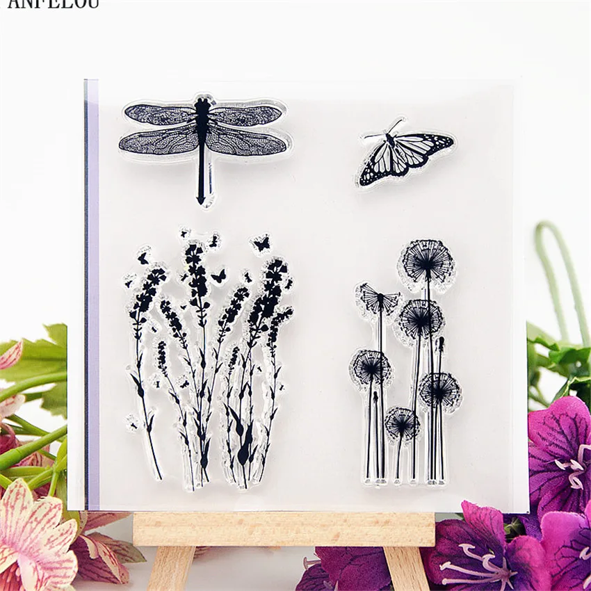 PANFELOU Dragonflies dandelion Transparent Silicone Rubber Clear Stamps cartoon for Scrapbooking/DIY Easter wedding album | Дом и сад