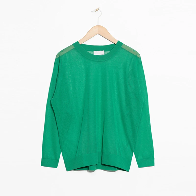 Darcydebie Women Fashion Casual O neck Full Sleeve transparent Pullovers Blue/Green Knitted Sweater | Женская одежда