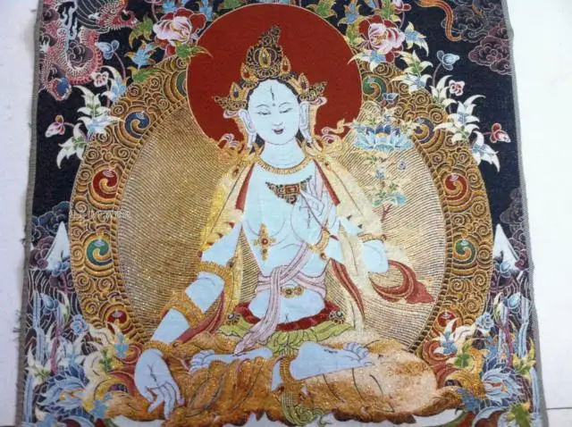 Китайская античная коллекция вышивка танка Белая Тара схема|diagram| |